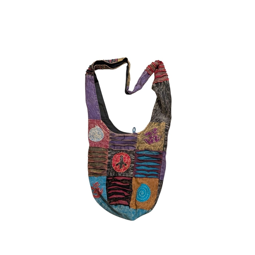 HIppie Hobo bag purse peace love purple red blue zips fun playful